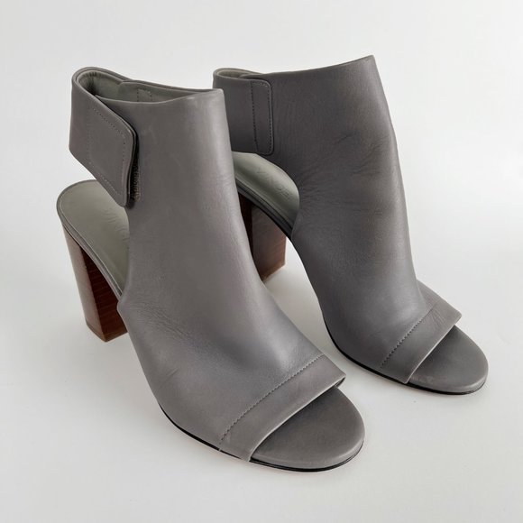 VINCE Faye Open Peep Toe Leather Bootie High Chunky Block Heel Sandal Wrap Boots - Picture 5 of 13